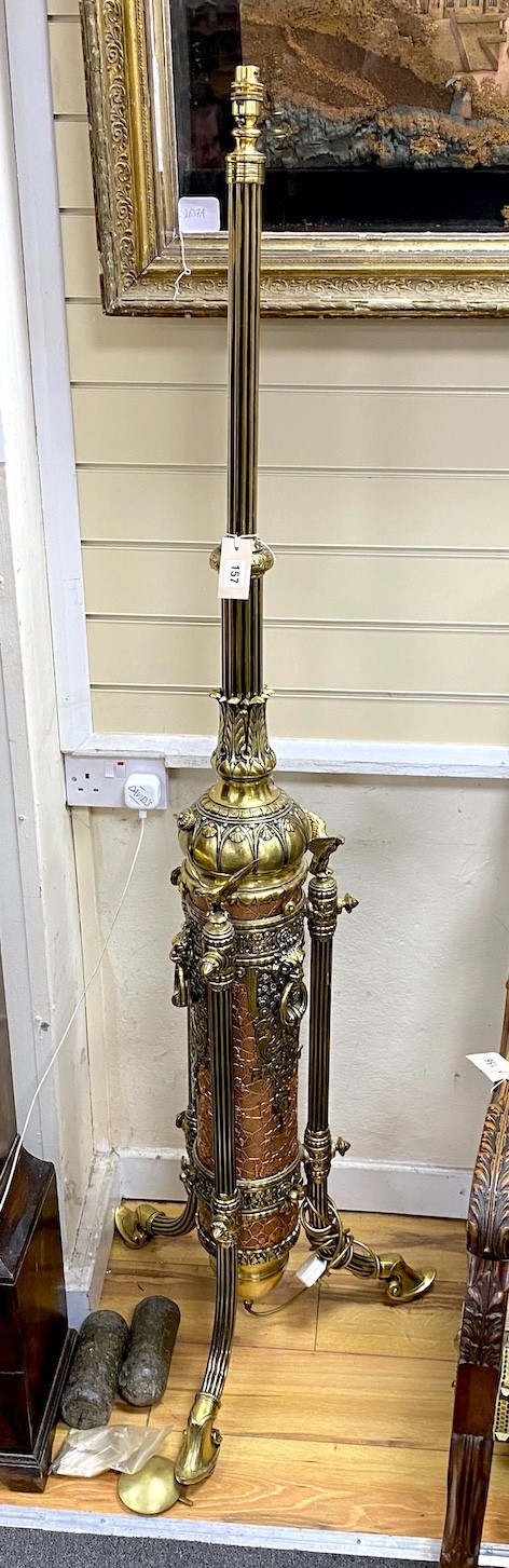A large brass floor lamp, height 170cm